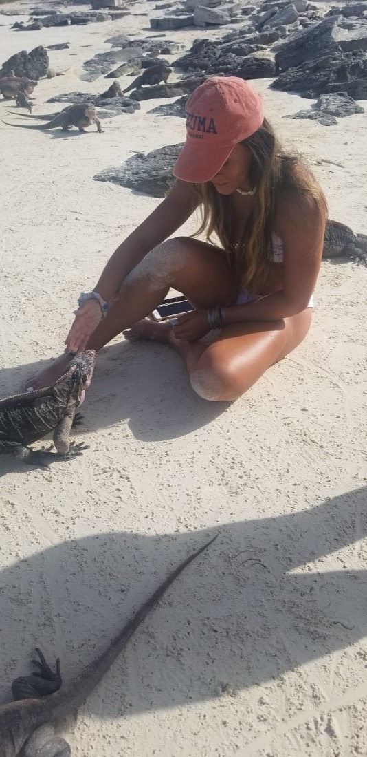 Visitors with the iguanas