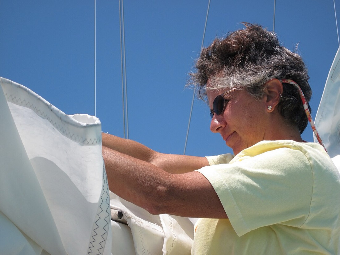 Working the sails in the cays